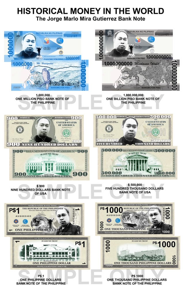 HISTORICAL MONEY OF THE WORLD THE JORGE MARLO MIRA GUTIERREZ BANK NOTE